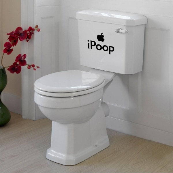 iPoop Toilet Tank Decal / Sticker Wall Mural Art Bathroom Apple Funny Joke