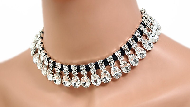 Bridal Necklace Bridesmaids Necklace Bridal Rhinestone Wedding Necklace - Black Il_170x135