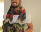Chevron multicolour CHUNKY long scarf, Knitted long scarf, knitting scarves, wool warm Winter scarf