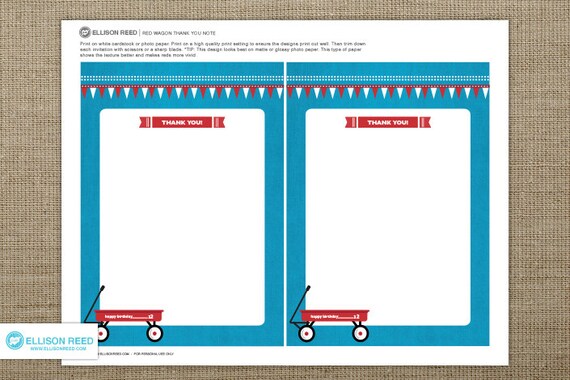 Red Wagon Thank You Note - Printable - First birthday - Boy birthday - Girl birthday - All American - Red - Blue - Printable Party Il_570xn
