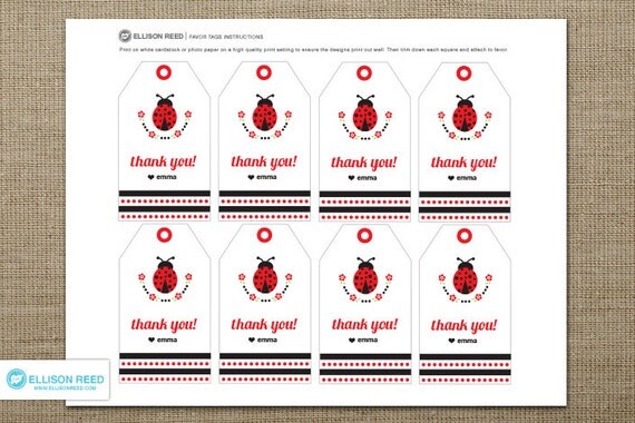 Ladybug printable - Ladybug Birthday - Ladybug Favor Tags - Ladybug decorations - Printable Party - flowers - red - polka dots Il_570xn