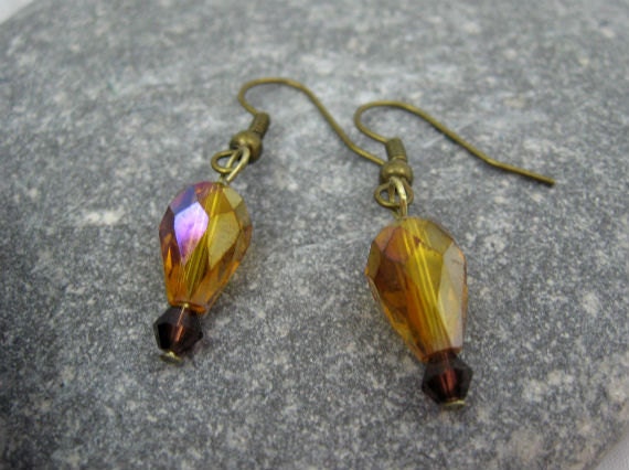 Gold Crystal Teardrop Dangle Earrings