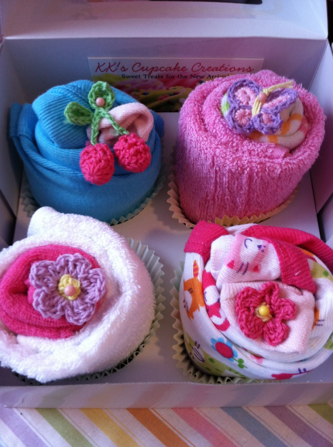 Washcloth Onesie and Socks Baby Shower Gift- Baby Cupcake - Unique Shower Gift - Girly Girl Gift Set