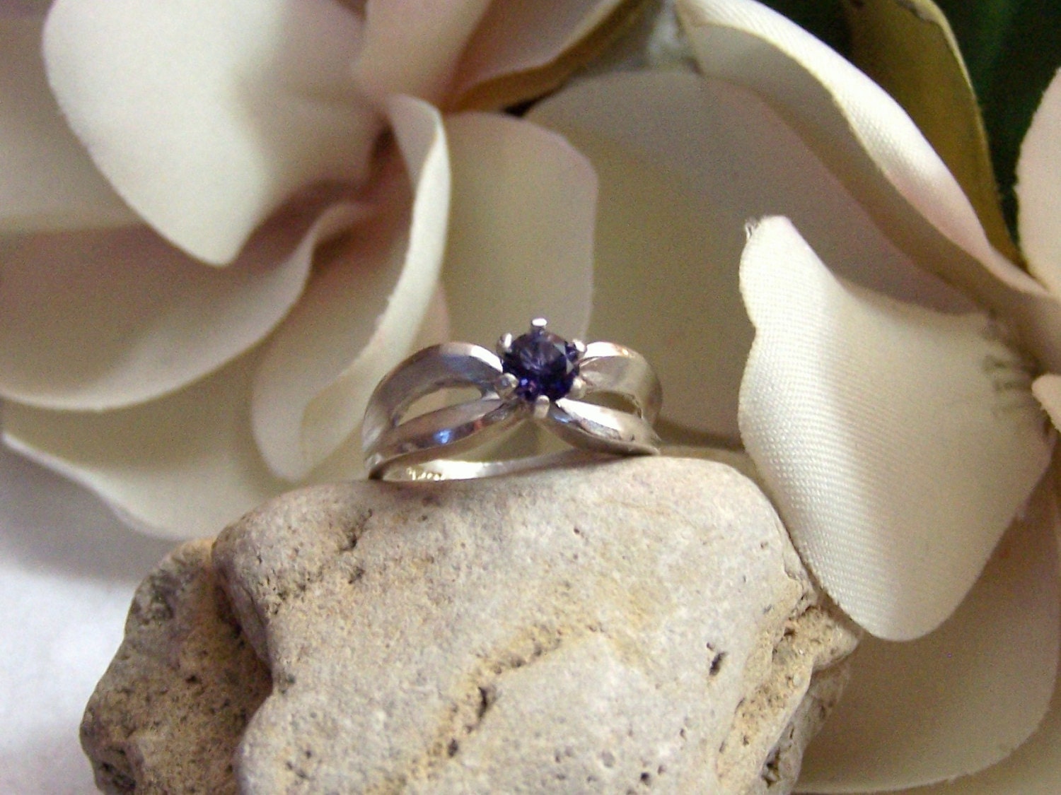 Vintage Sterling Ring Size 8 Artisan Altered Authentic Engagement Genuine Blue Water Sapphire Iolite Gemstone