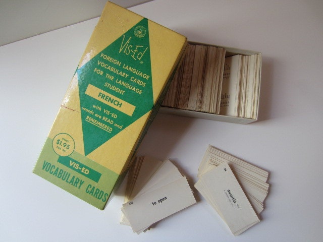 Vintage  French vocabulary  flash cards Vis-Ed Foreign Language Cards for the language Student