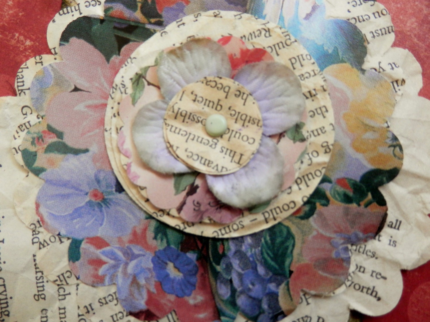 OOAK  GIFT TAG - Repurposed Assemblage Flower - Purple Blue Red