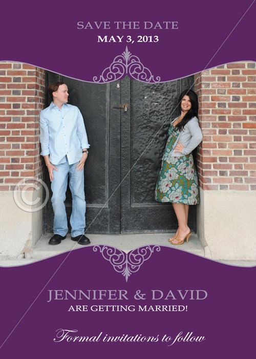 Purple Royal Save the Date, Engagement Announcement, Wedding Thank You, add a photo, you print, digital file