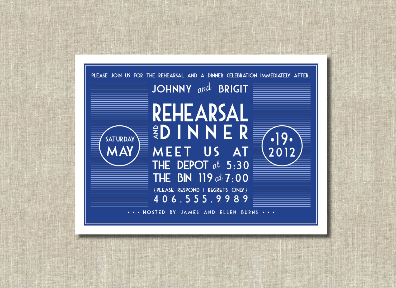 Rehearsal Dinner Printable Invitation Retro Inspired Navy Blue - Customized Colors