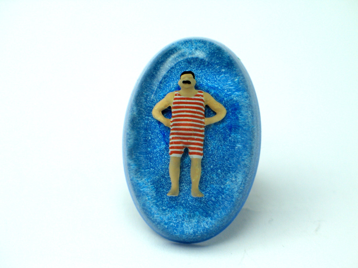 Resin ring, resin jewelry, Swimmer resin ring. Modern Jewelry. adjustable ring, miniature. Swimming pool.