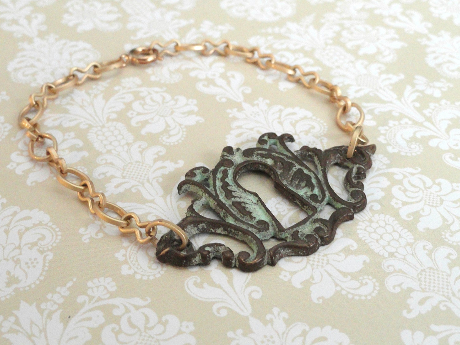 Keyhole Patina Bracelet - Upcycled Bracelet -  Art Nouveau Jewelry - Victorian Jewelry - Shabby Chic Bracelet - Cottage Chic -