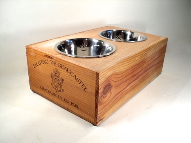 Elevated Dog Feeder - Wine Box Raised Bowls