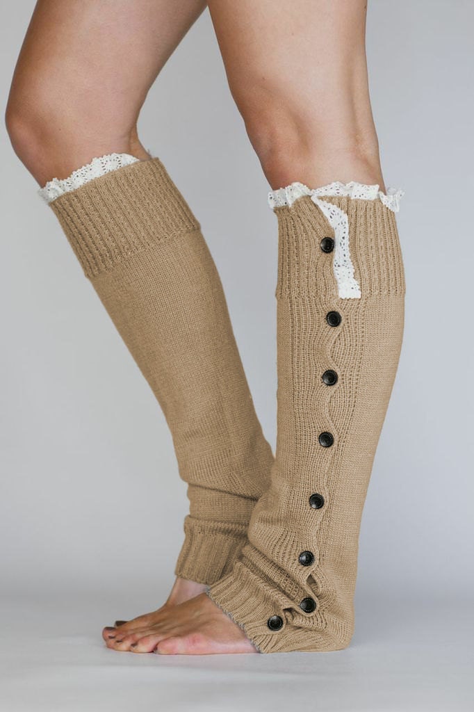 SALE Taupe Button Leg Warmer Boot Socks Leg Warmers - Over the Knee Stretchy Pretty Socks