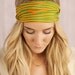 Striped Headband Green and Tangerine Striped Hair Band Stretchy Women's Fashion Hair Accessory by Three Bird Nest