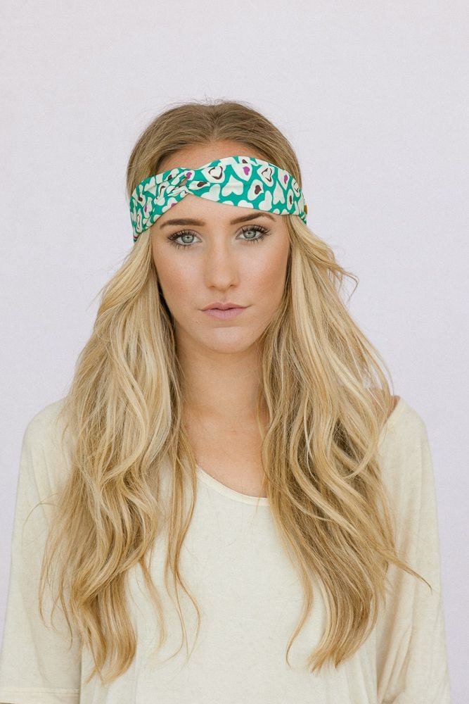 Turban Headband Minty Turquoise Heart Headband Turband Twist Stretchy Women's Fashion Headband Cute Hair Band
