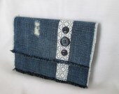 Women's Handmade  Upcycled Denim Clutch With Cotton Fabric Lining Magnetic Closure