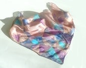 Geometric silk scarf with triangles, peach turquoise purple