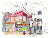 5"x 7" Watercolor Sketch Print: "Ponce Farmers Market",  by Luis E. Aparicio