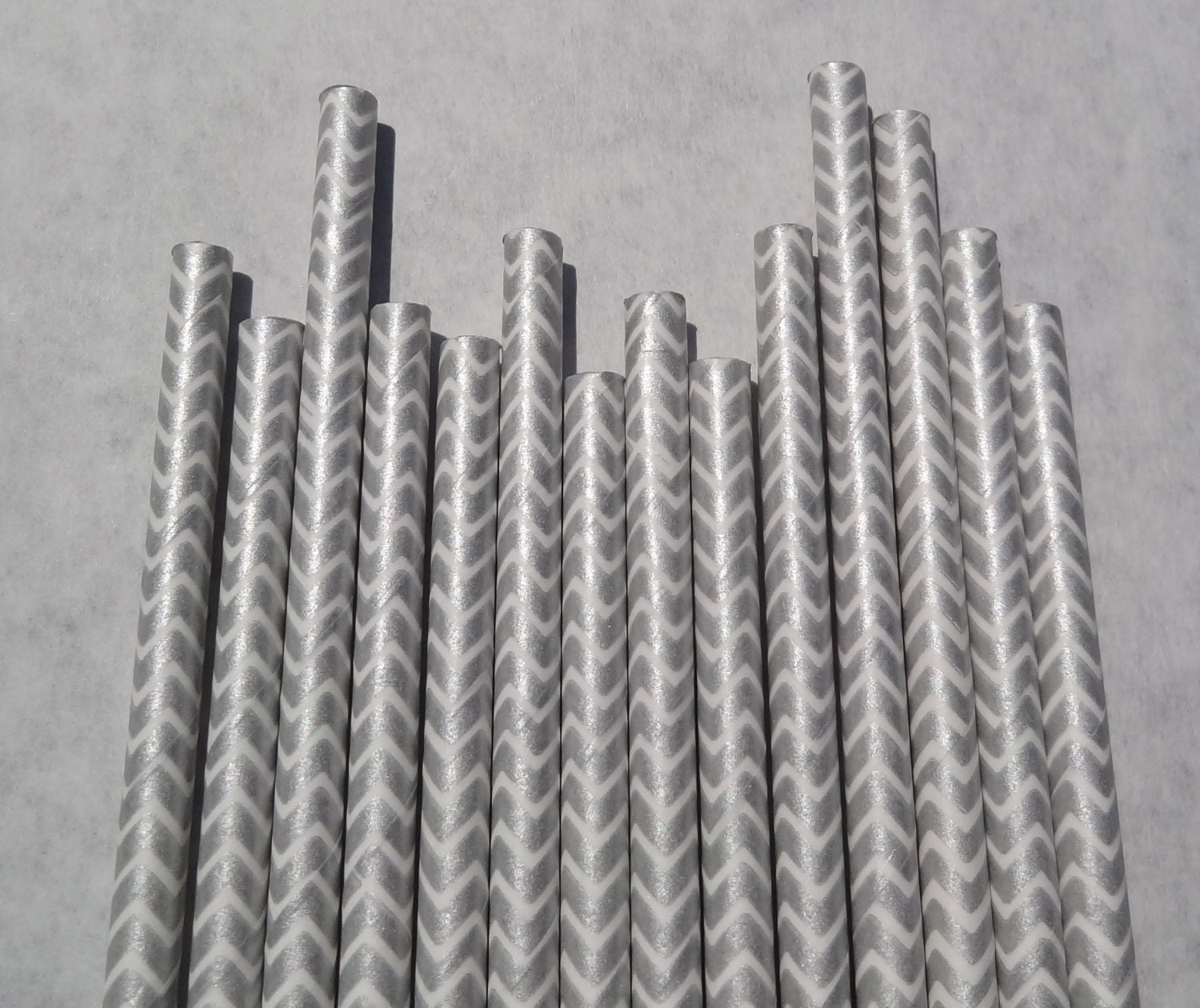 Metallic Silver Chevron Paper Straws, 50 Pack, Wedding Straws, Pewter Il_570xn