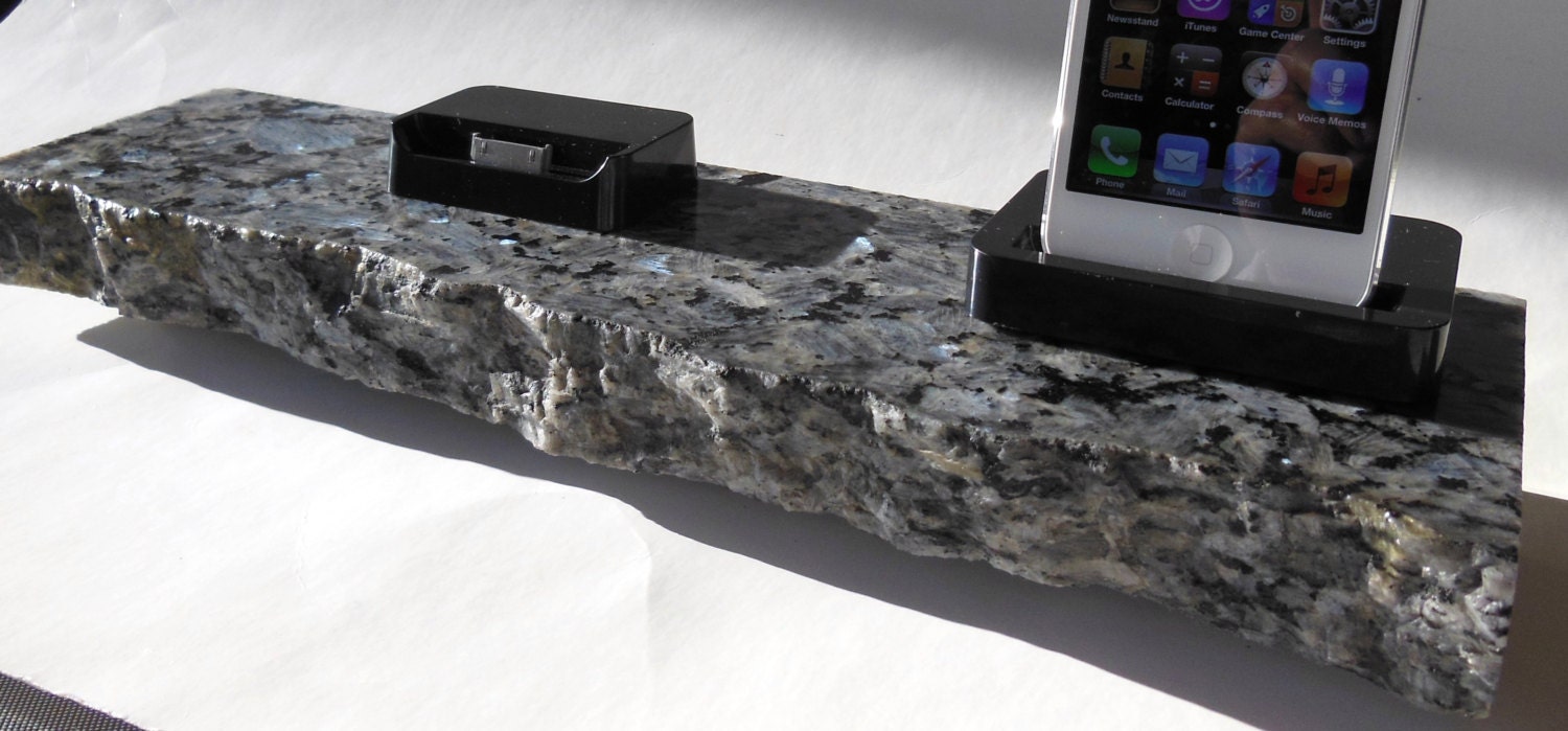 Live Edge iPhone 5 & 4s Docks on Blue Pearl Granite