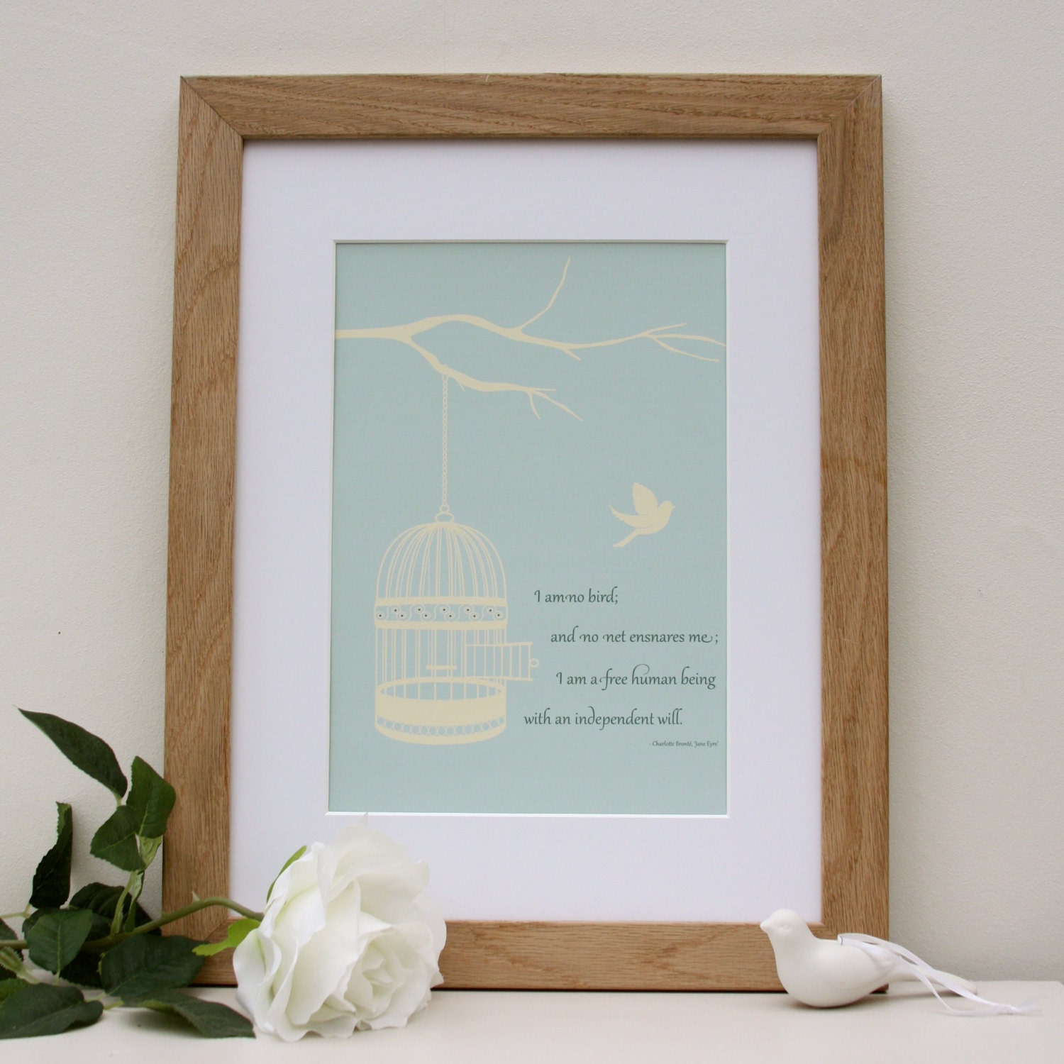 Beautiful birdcage print with Jane Eyre quote