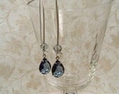 Bermuda Blue Teardrop Rhinestone and Round Swarovski Stone Dangle Earring with Large Trinity Brass Kidney Ear Jewelry