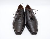 Vintage leather studded brown aligator flat lace up women 90s shoes