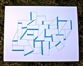 Graphic Blue Abstract Sailboat Drawing