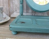 Distressed Turquoise Vanity Mirror/Valet