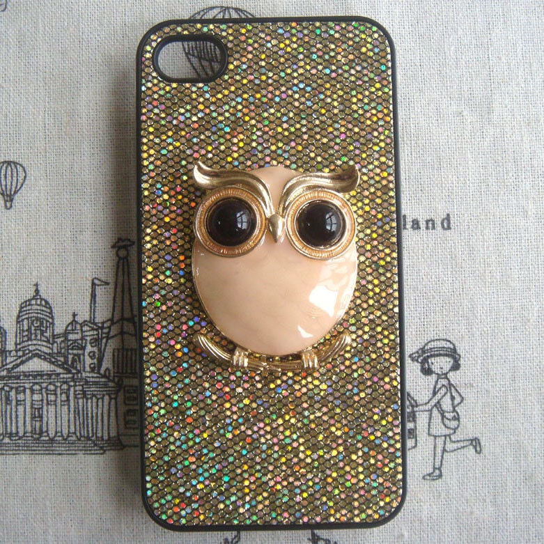 Steampunk Owl Gold bling glitter hard case For Apple iPhone 4 case iPhone 4s case cover