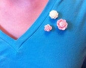 Set of 3 Pink and White Floral Pins Flower Buttons Scarf Bag Accessories Graduation Gift Wedding Bridesmaid Gift Under 20