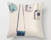 Pillow Cover,  Camera Pillow, Cream Pillow, Beige Pillow, Vintage Pillow, Mint Pillow, Retro, Decoration 16 x 16 or 18 x 18