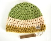 Eco friendly organic cotton hat, earth day gift for yourself or loved one, unisex crochet beanie, olive yellow cream green