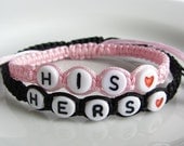 Custom Color His Hers Couples Bracelets, Beaded Boyfriend Girlfriend Bracelets, Adjustable Square Knot Macrame Bracelet