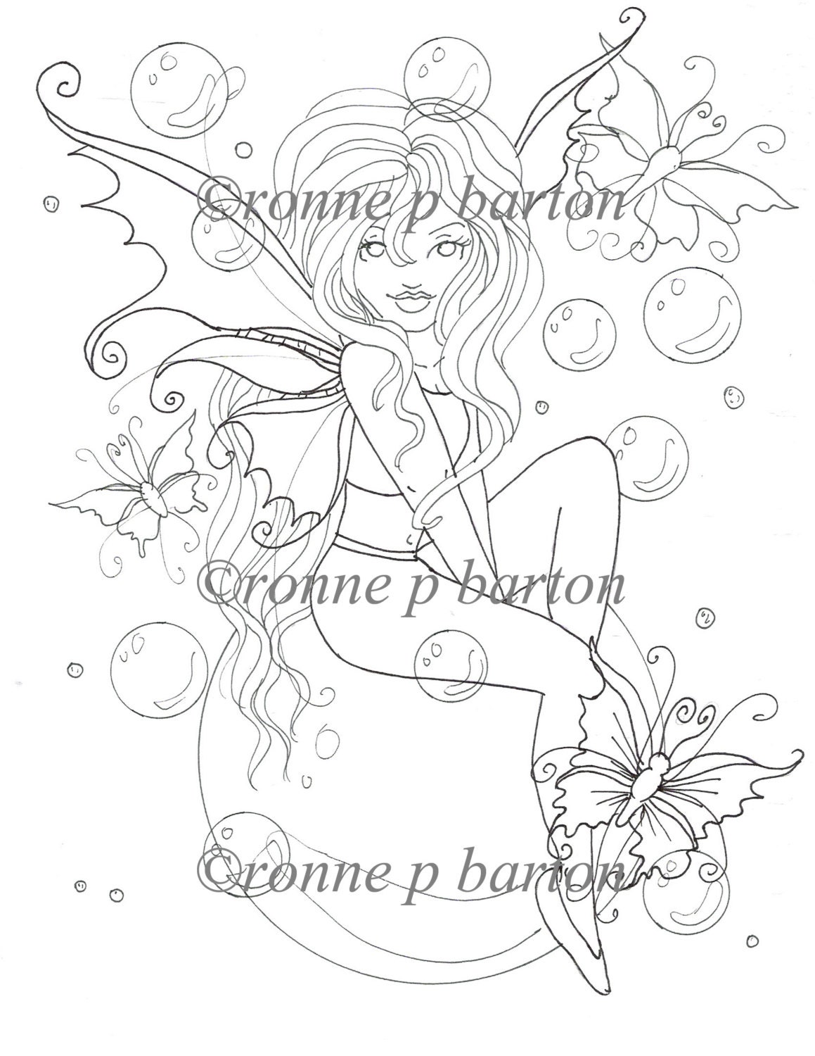 IMG010 INSTANT DOWNLOAD digital stamp digi cute gothic dark fantasy fairy goth cartoon printable coloring page