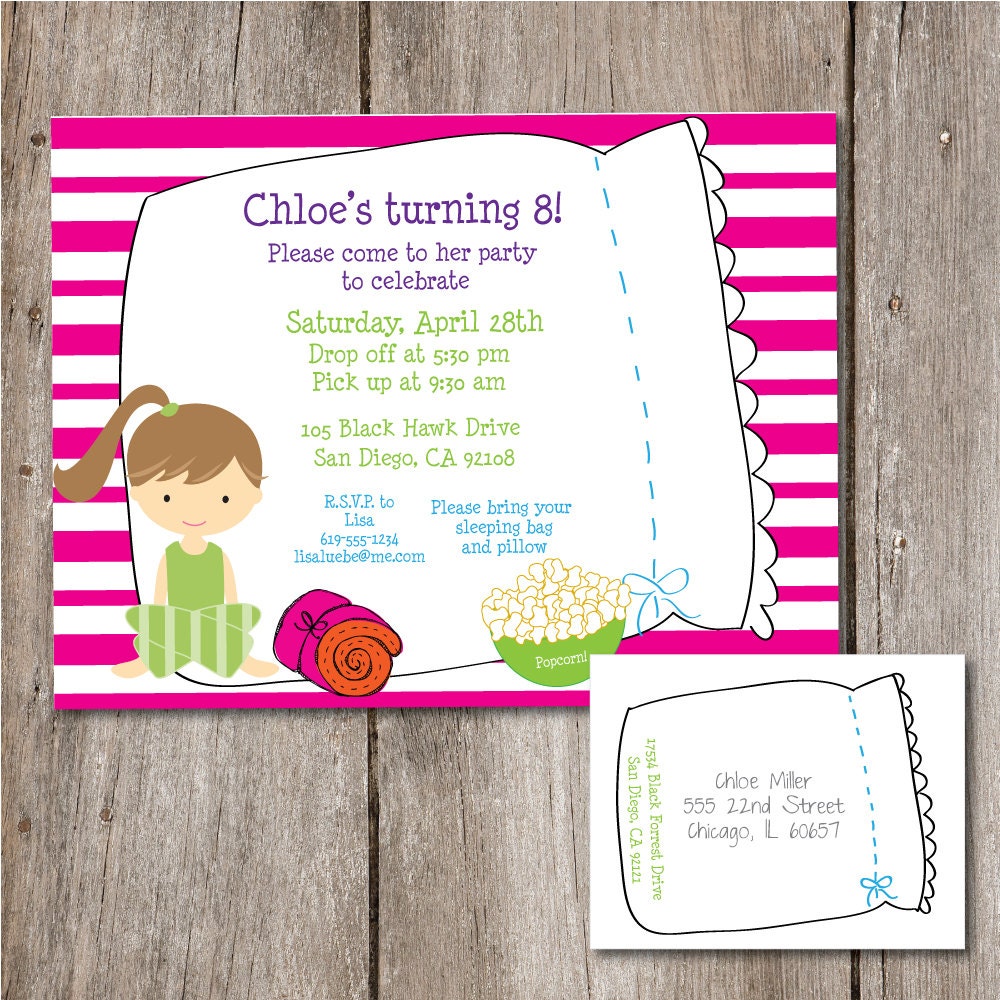 Sleepover Birthday Printable Party Invitation and Mailing Label- You Print or We Print For You