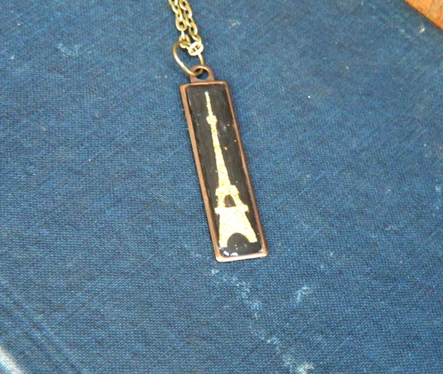 Eiffel Tower Bird Art Hand Painted Necklace Art Jewelry Handmade Original Gold glitter
