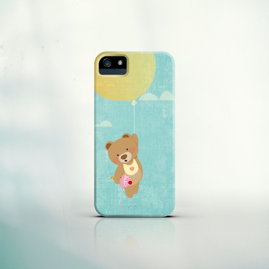 iPhone 5 Case, iPhone 4 Case, Galaxy S3 Case - A lovely baby bear flying high with a colored balloon