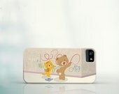 iPhone 5 Case, iPhone 4 Case, Galaxy S3 Case - A teddy bear and a kitten drawing on the wall
