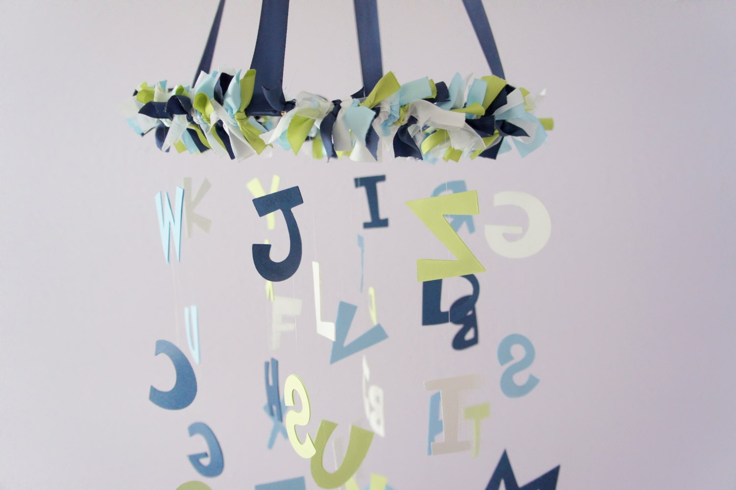 ABC Alphabet Nursery Mobile in Blues, Green & White- Baby Boy Nursery Decor, Baby Shower Gift