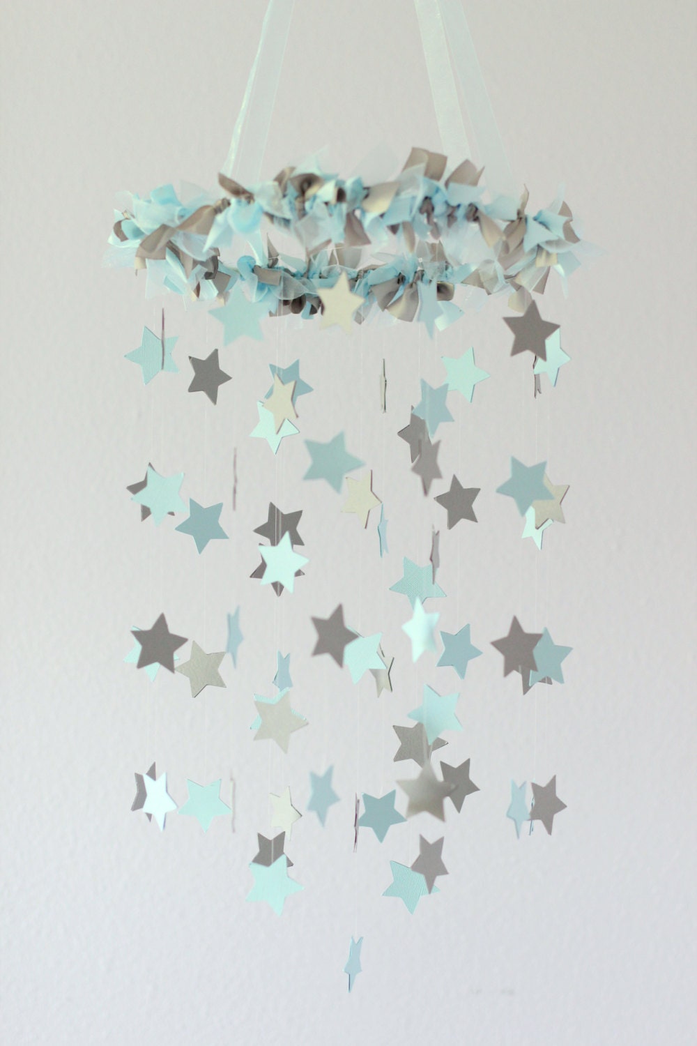 Boy Nursery Decor - Nursery Mobile Stars in Baby Blue & Gray