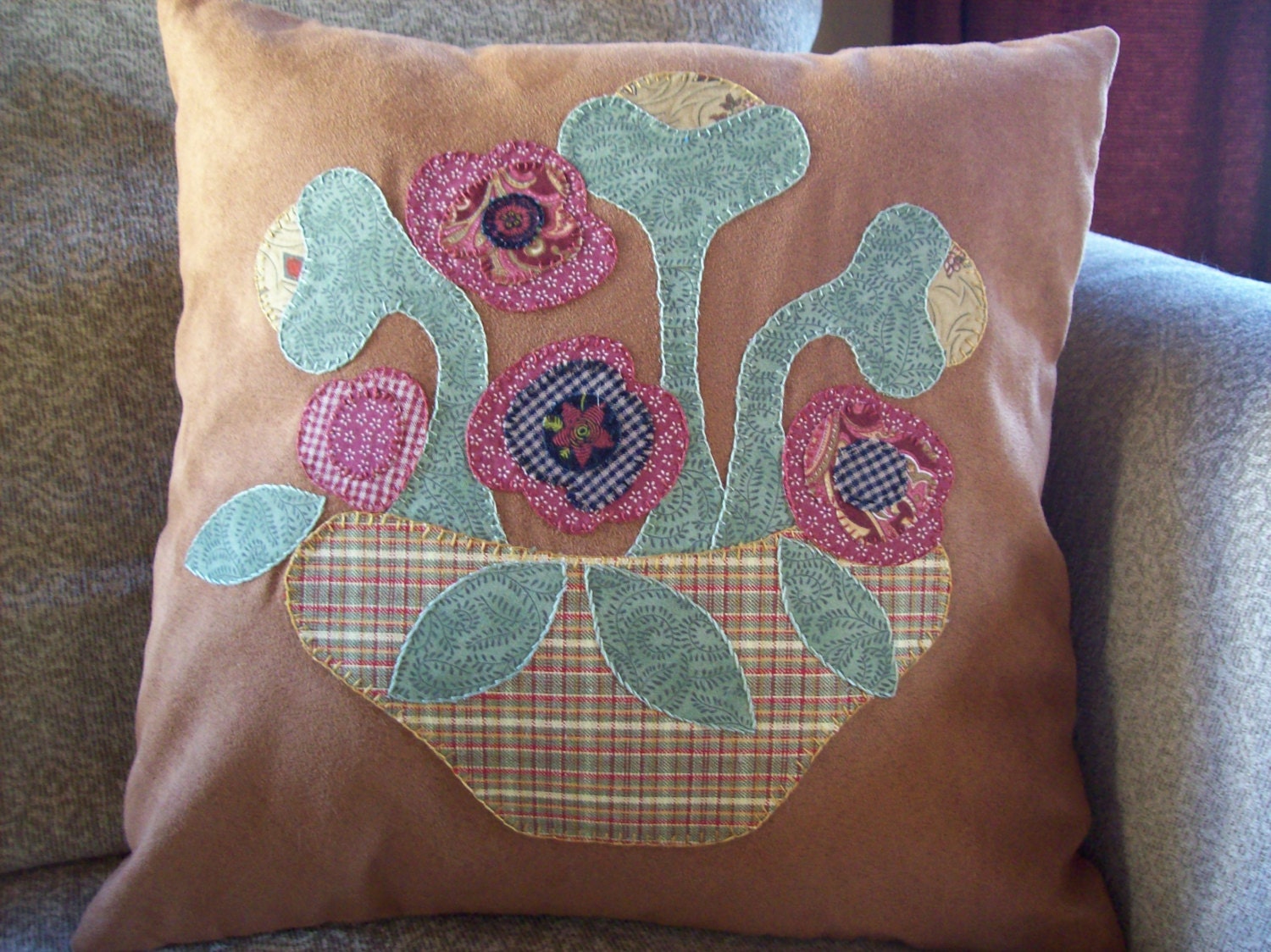 On Sale:  Folk Art  Flowers on Sueded Cotton Pillow Slipcover