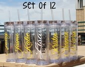 Set of 12 - Personalized Bride, Bridesmaid, Junior Bridesmaid, Flower Girl and Maid of Honor Acrylic Tumblers - Bridesmaid Gifts