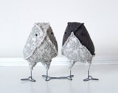 Bird Wedding Cake Toppers, Vintage Fabric Love Birds, Silver Mint Lace and Charcoal, Winter Wedding - Ready to Ship