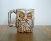 Vintage 70's Hand Painted Sleepy Owl Coffee Mug