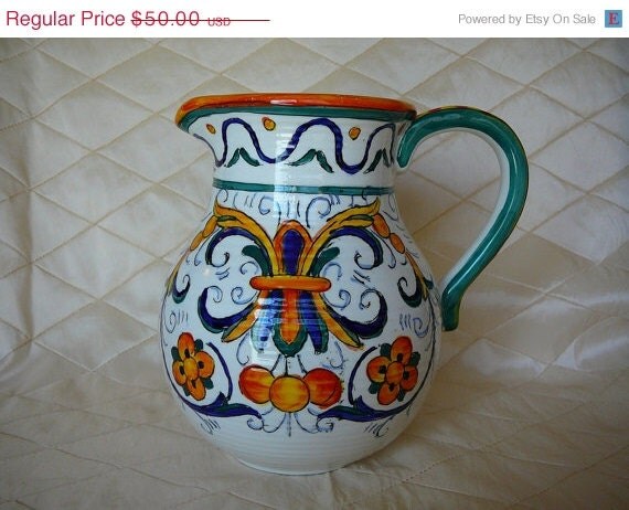 ON SALE 30% OFF Colorful Hand Painted Ceramic Pitcher by Italian