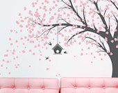 Large Windy Tree with Birdhouse Wall Decal 7 feet tall