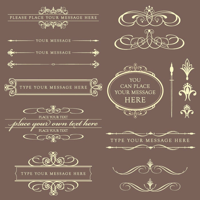 Vintage Classic Clip Art Victorian Elegant Calligraphy Decoration BEIGE DIY Wedding Invitation Text Dividers Oval Digital Frame Labels 10357