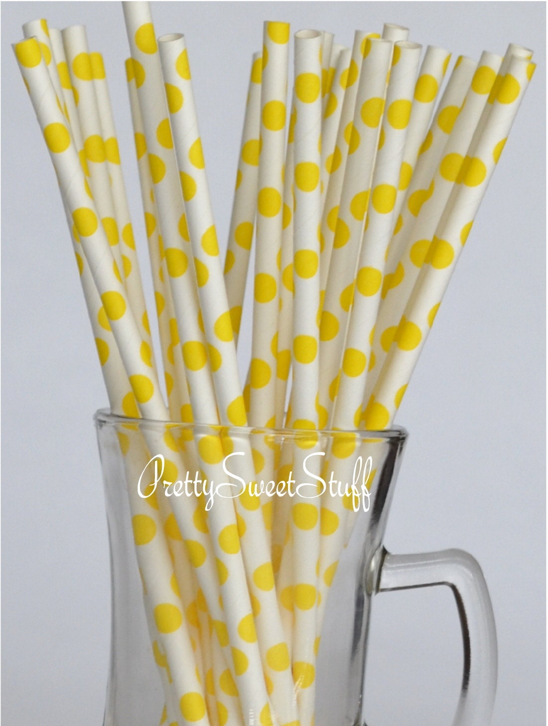25 Count Yellow Polka Dot Paper Drinking Straws
