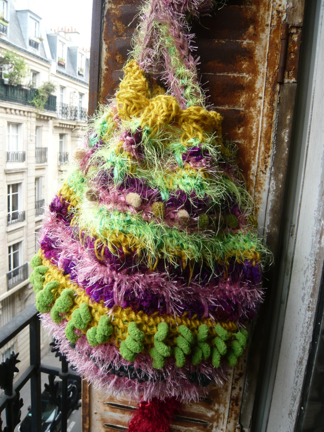 handmade crochet faery big tote,bag,wild garden,ruffled,hippie,psychedelic,rainbow color made with a lot of fibers,OOAK by LAMAMADESMATOUS