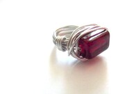 Ruby Glass Silver  Wire Wrapped Ring-Custom Jewelry-Woman ring US size 6.5